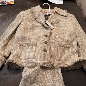 New York and Company Beige Tweed Fringe Blazer Jacket and skirt